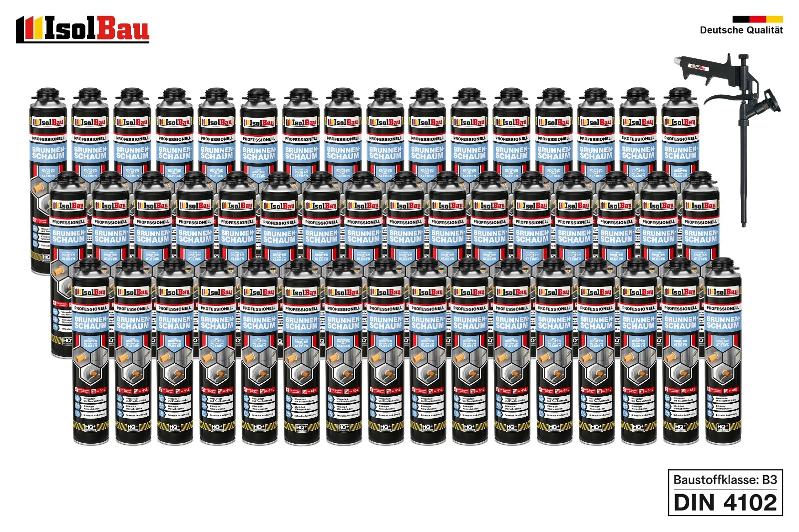 Brunnenschaum 48x 750ml Bauschaum 1x Teflon Pistole Montageschaum Pistolenschaum