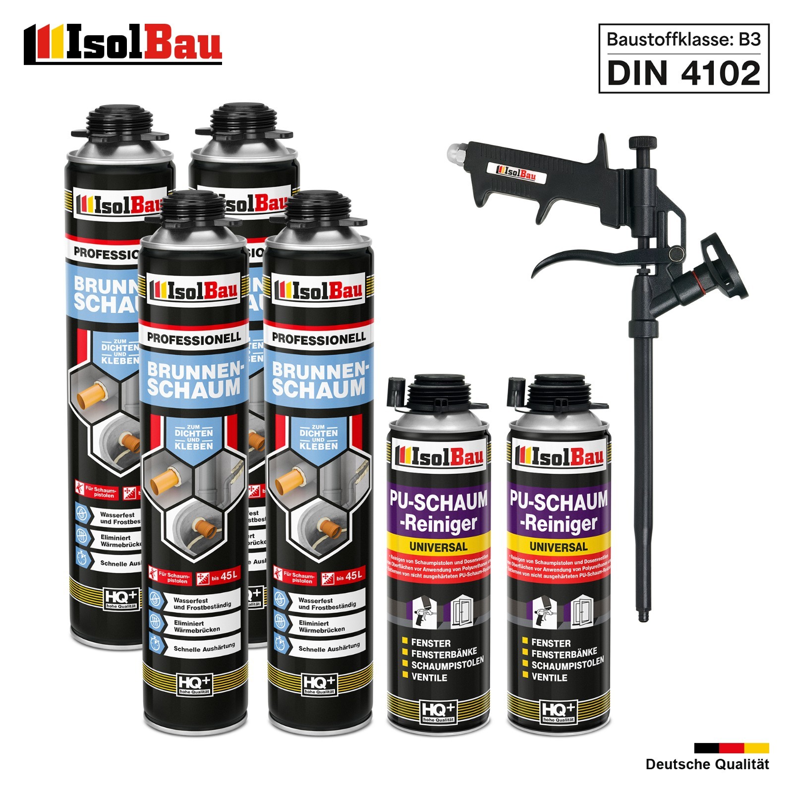 Brunnenschaum 4 X 750ml Bauschaum 2 X Reiniger Schaum Pistole Montageschaum