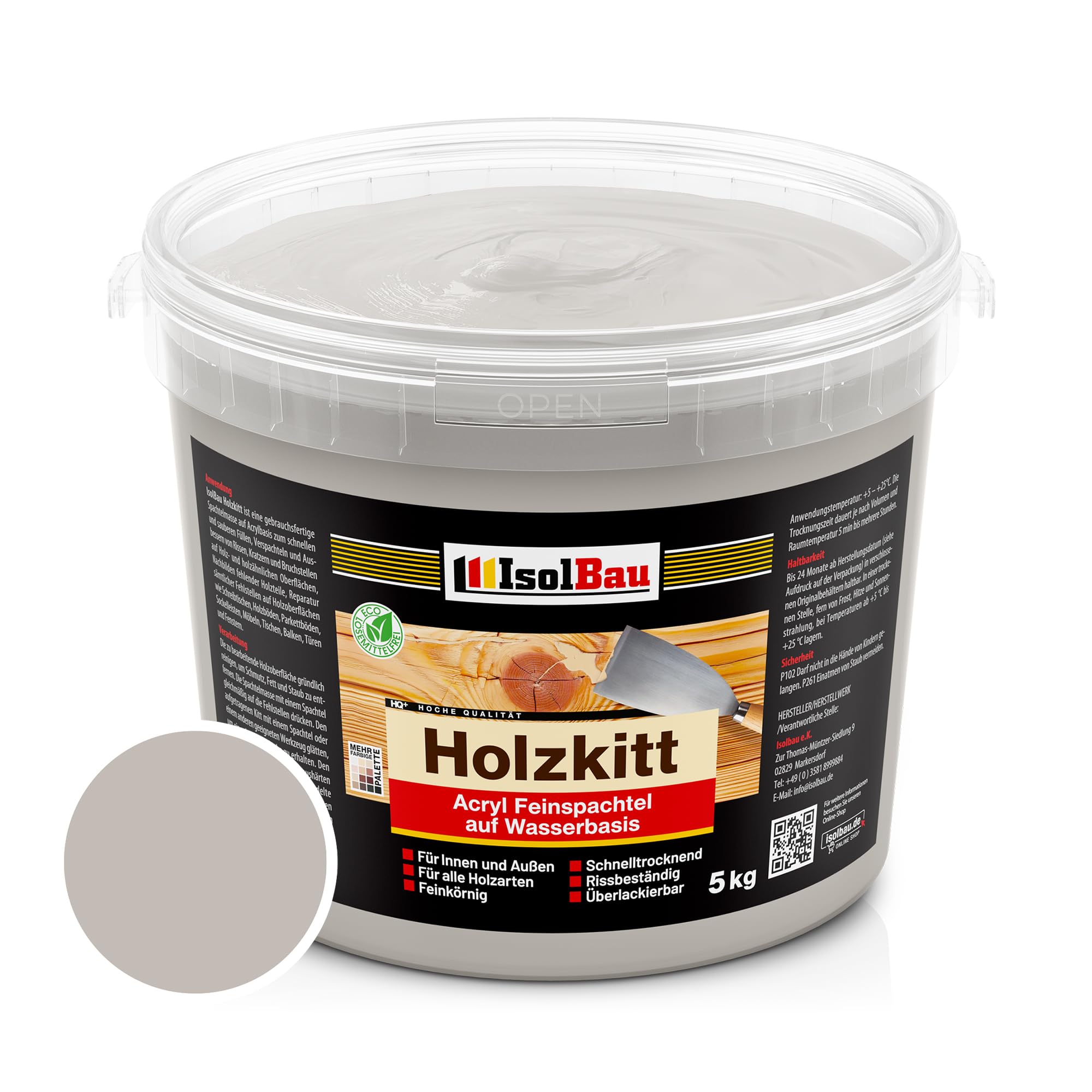 Holzkitt Spachtelmasse Holzspachtelmasse Außen Innen 5 Kg Grau ( Nr. 21 )