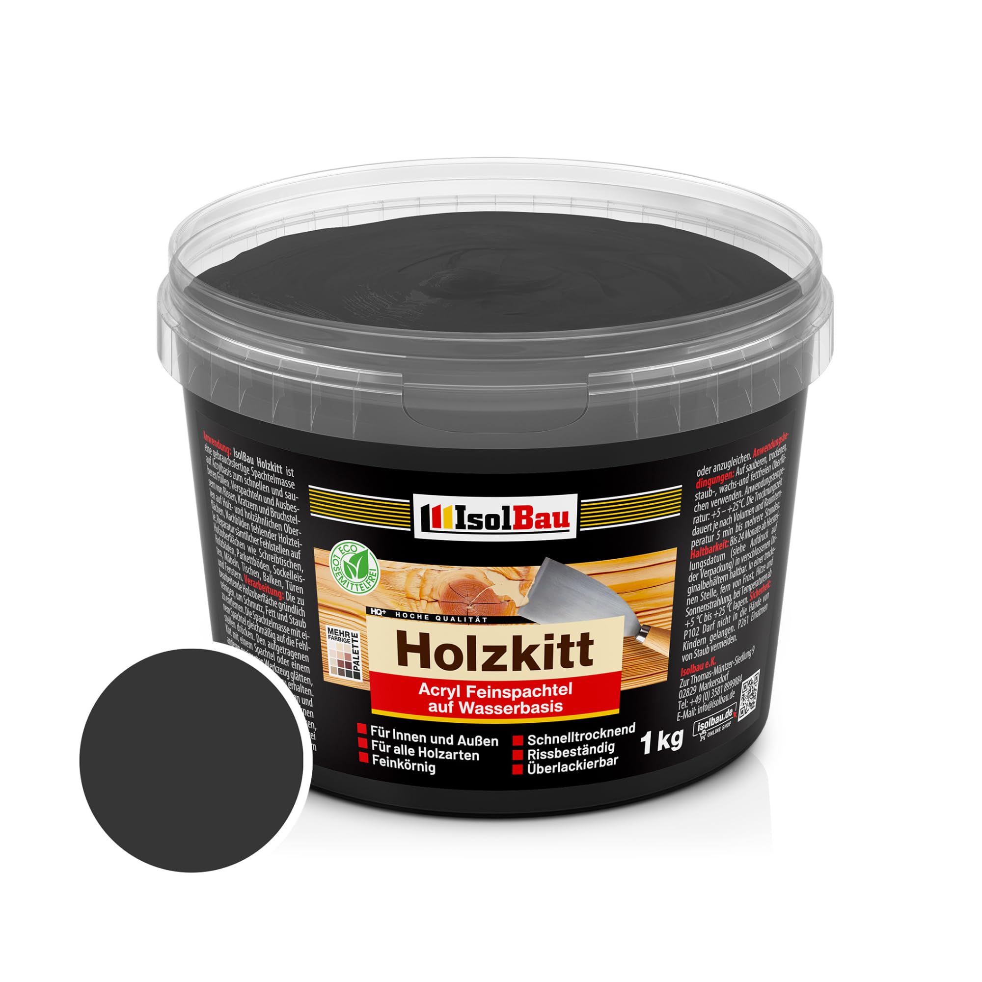 Holzkitt Spachtelmasse Holzspachtelmasse Innen Außen 1 Kg Schwarz ( Nr. 23 )