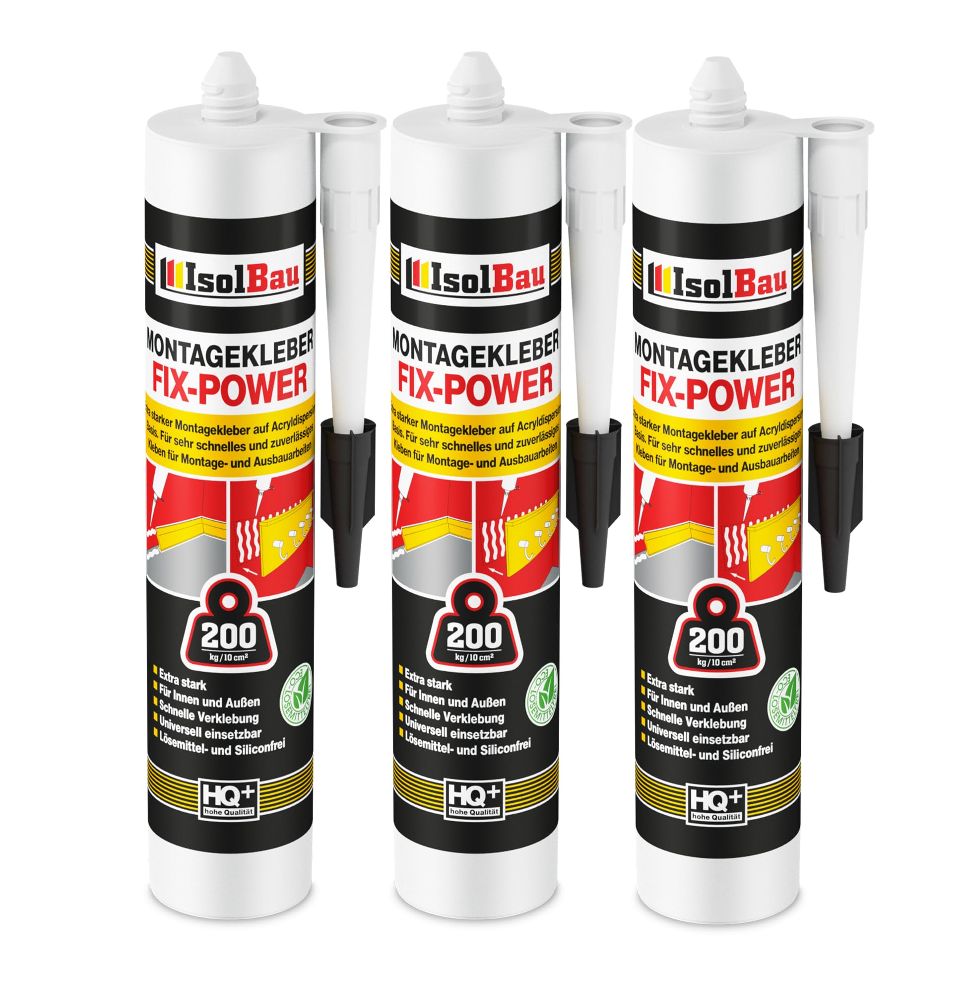 Montagekleber Fix-power Baukleber 3x 480g Kartusche Weiß Qualität 200kg / 10cm