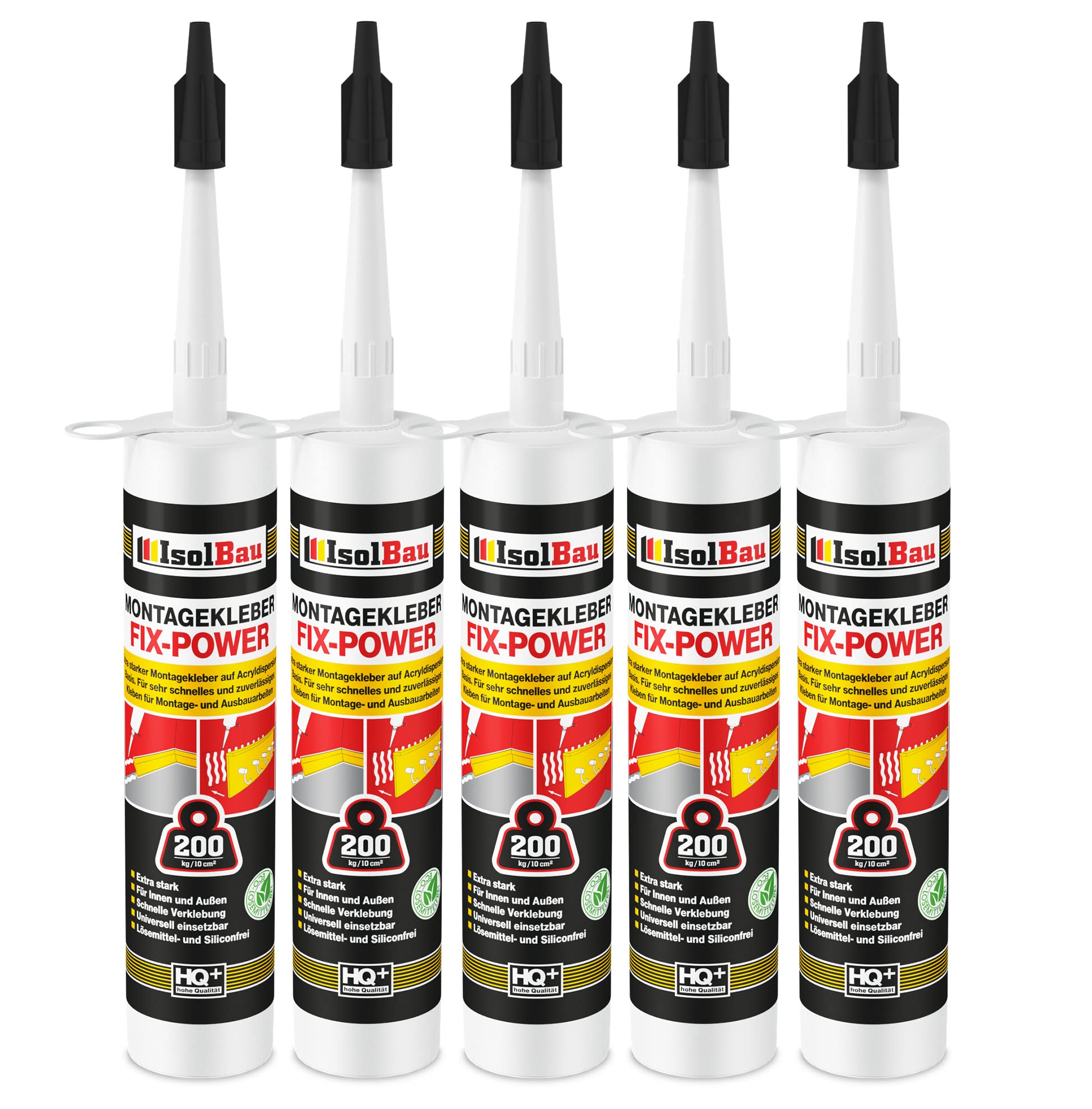 Montagekleber Fix-power Baukleber 5x 480g Kartusche Weiß Qualität 200kg / 10cm