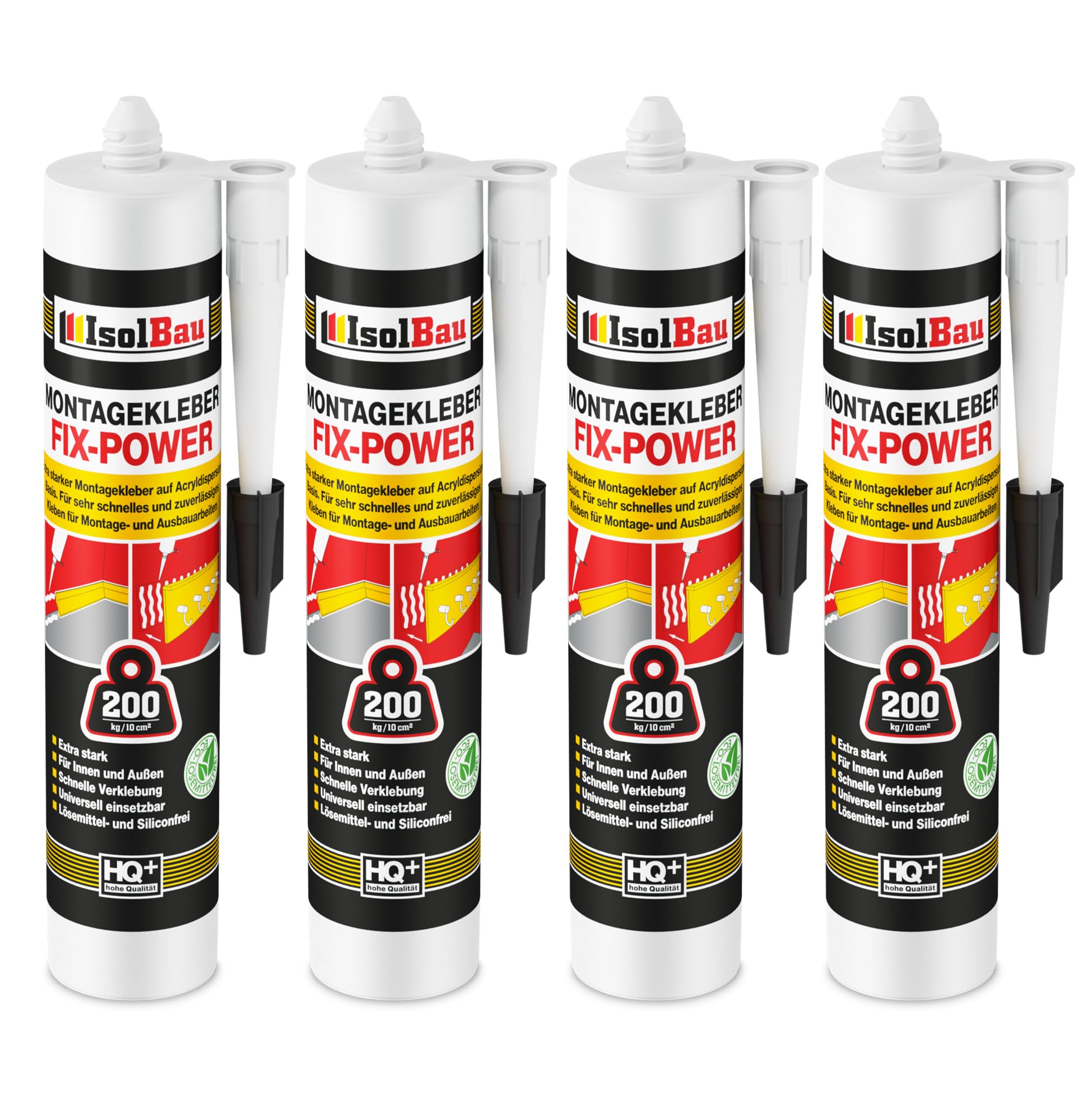 Montagekleber Fix-power Baukleber 4x 480g Kartusche Weiß Qualität 200kg / 10cm