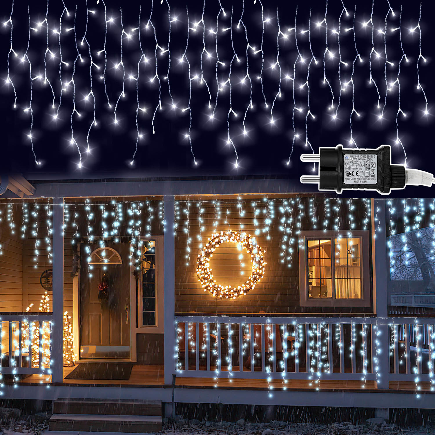 Jiubiaz 5 M Led Eisregen Lichterkette Außen Innen Lichtervorhang 200 Leds Eiszapfen Weihnachtsbeleuchtung 8 Modi Weihnachtsdeko Party Garten Kaltweiß