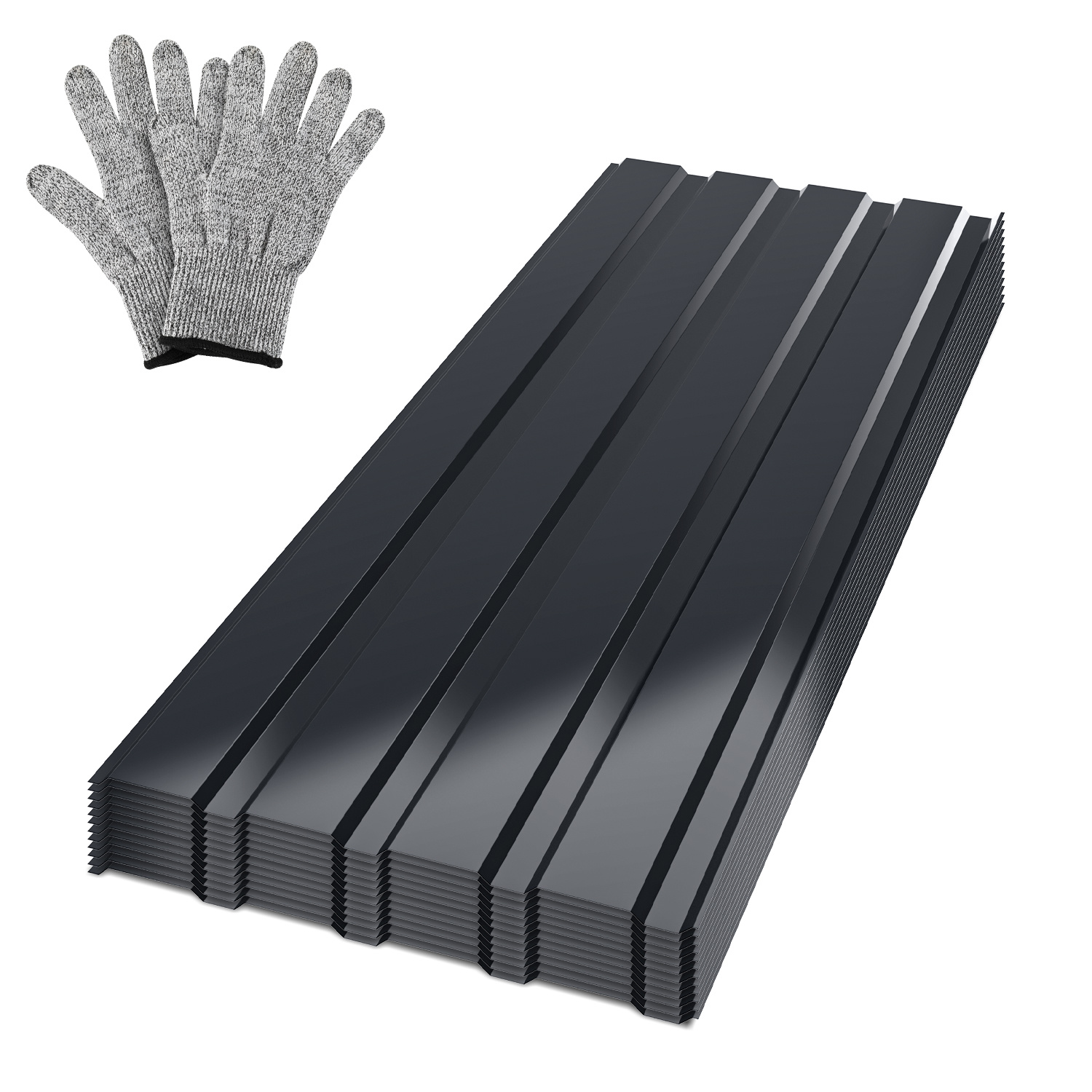 Jiubiaz Trapezblech Set 36-teilig, 115 X 45 Cm, Glatte Oberfläche, Anthrazit, Ungebohrt, Inkl. Schnittschutzhandschuhe