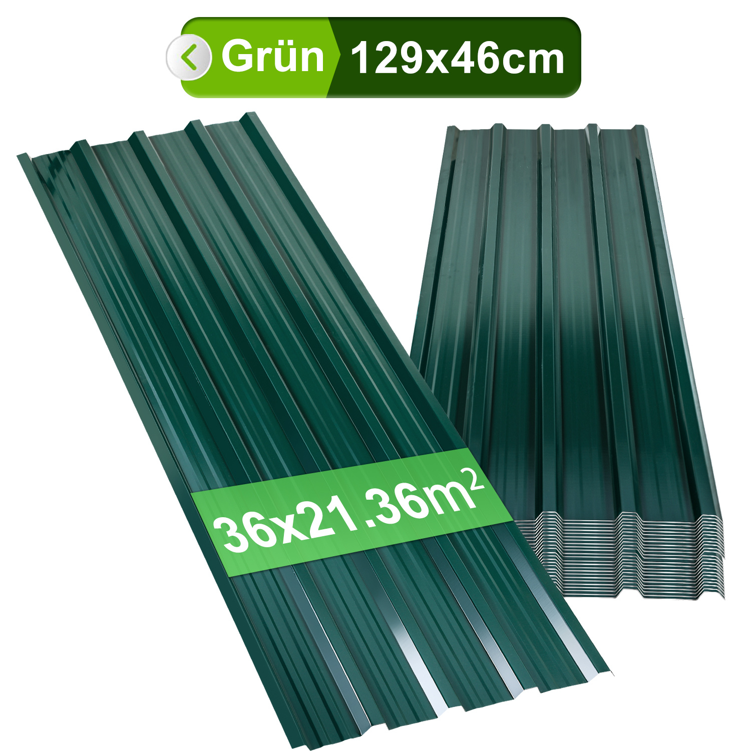 Jiubiaz 36 Stück Profilblech Dachblech 129 X 46 Cm, 0,25 Mm, Grün, Für Gartenhaus Und Carport