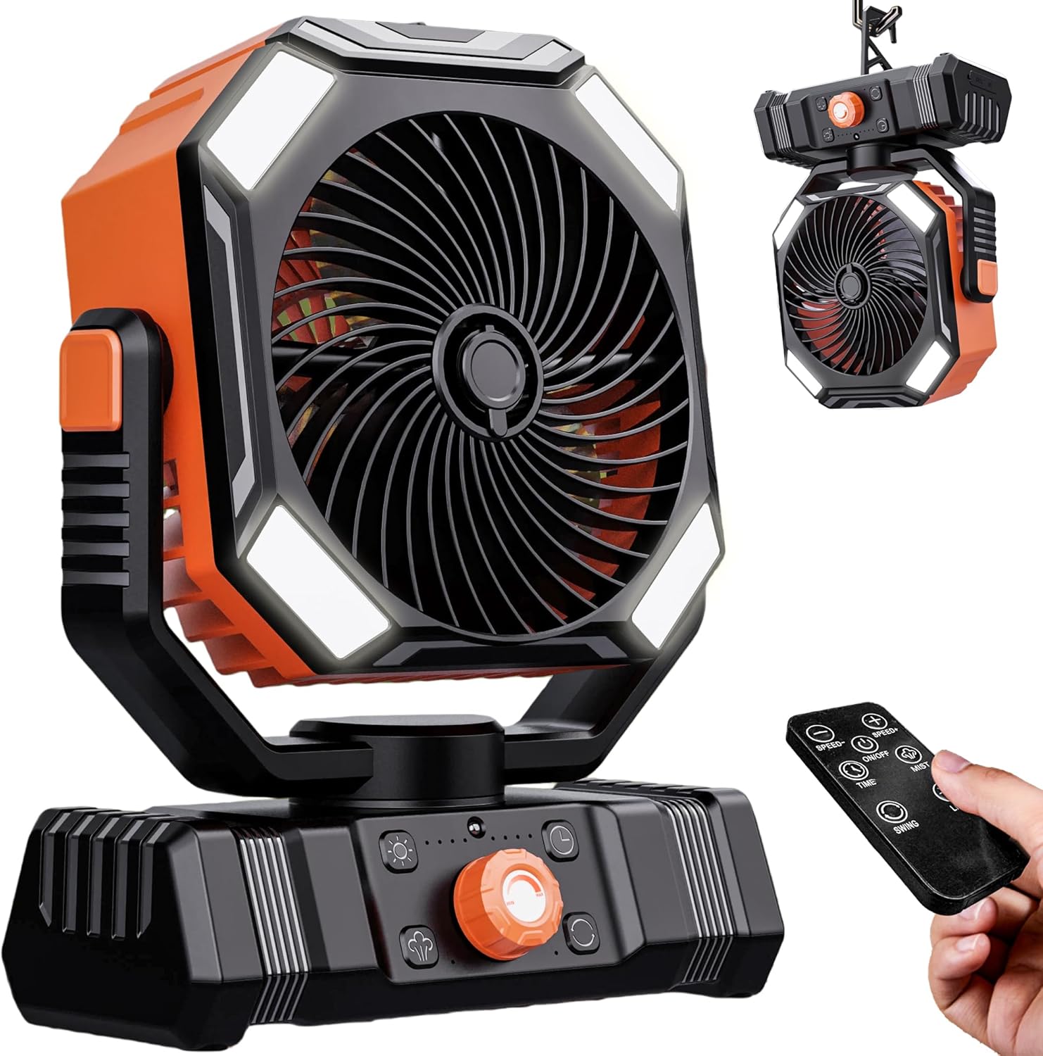 Jssevn - Wiederaufladbarer Campingventilator Mit 10000 Mah Kapazität, Led-laterne, Tragbarer Nebelventilator Mit Automatischer Oszillation Für Zelte, Abs, Orange