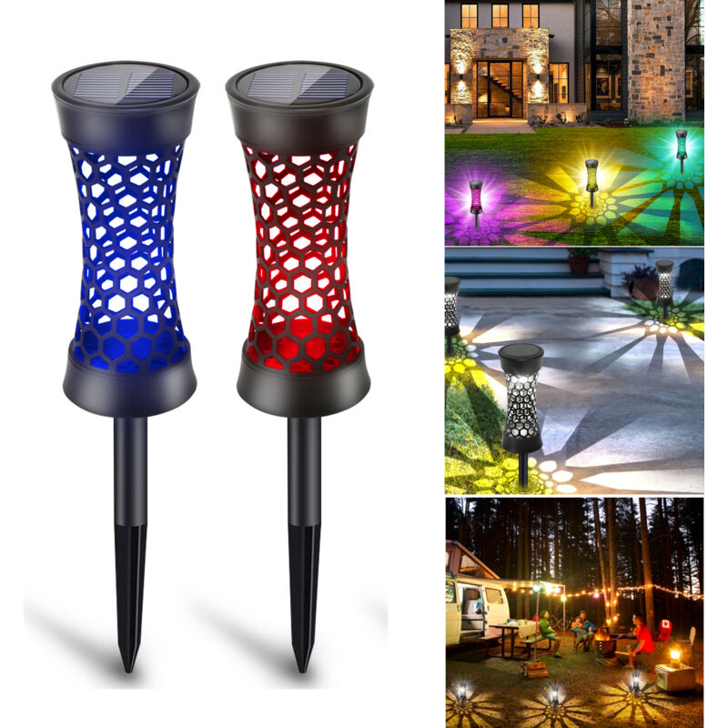 Jssevn - 2er-pack 7-farbige Solar-gartenleuchten, Hohle Rasenlampen, Wasserdichte Solarleuchten Für Gartenwege