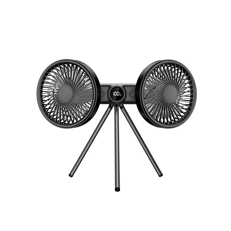 Jssevn - Doppelventilator, Doppelventilator Mit Stativ Für Den Außenbereich, Tischventilator Für Zuhause Oder Büro, Tragbarer Outdoor-ventilator, Schwarz