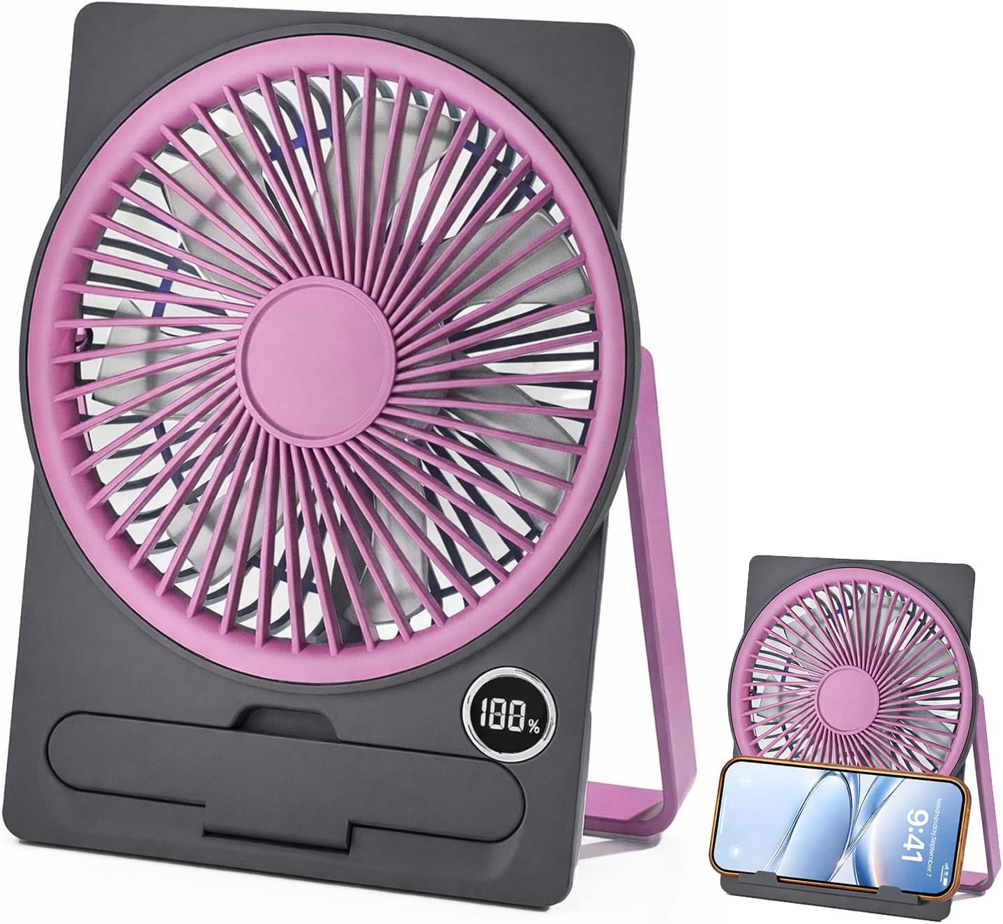 Jssevn - Tischventilator, Leiser Usb-ventilator, Mini-ventilator Mit 5 Geschwindigkeitsstufen, Led-anzeige, Kleiner Tragbarer Ventilator (lila)