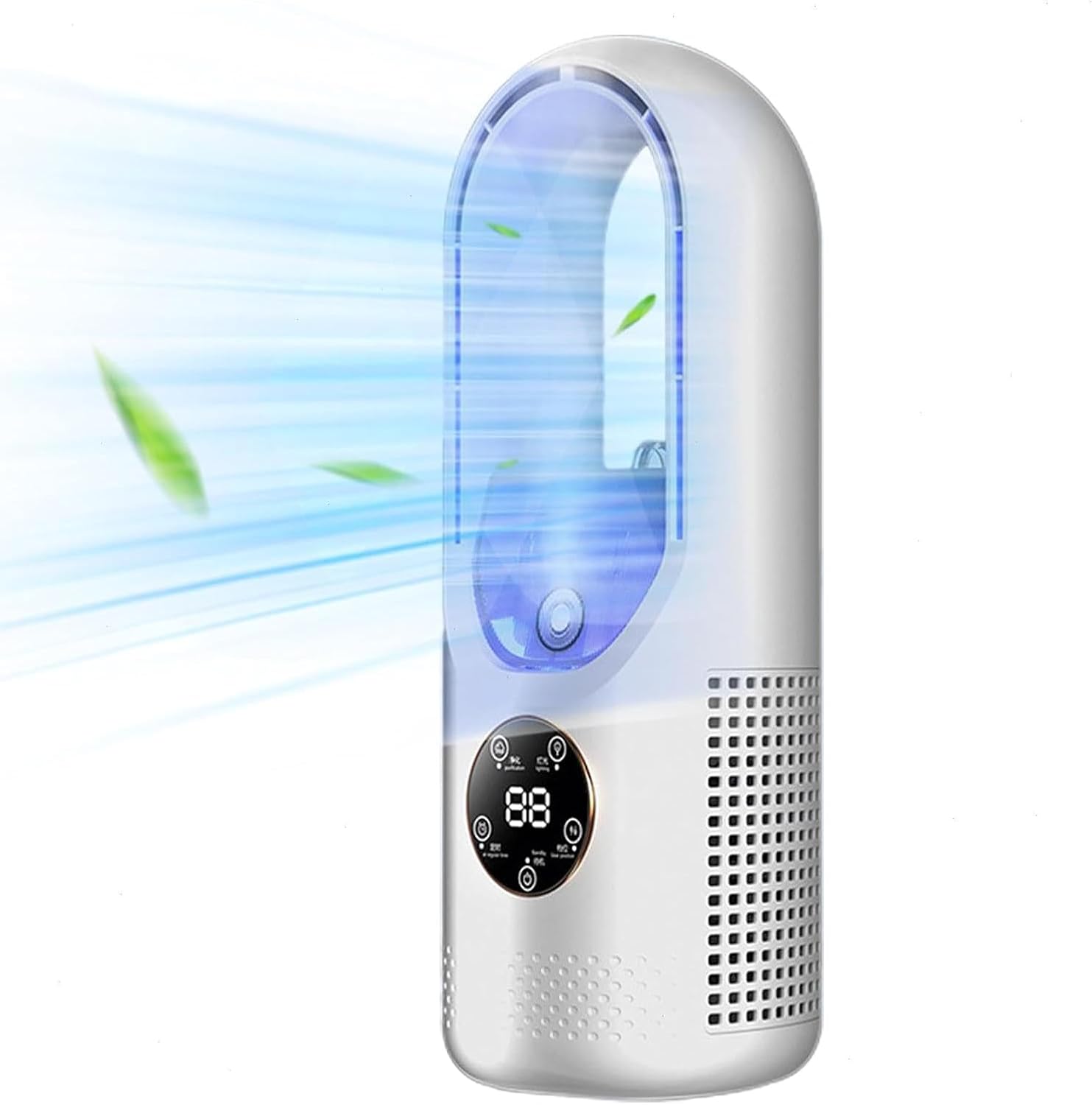 Jssevn - Multifunktionaler Usb-ventilator, 6-stufiger Lüfter Mit Timer, Blattloser Vertikalventilator Mit Led-anzeige (weiß)