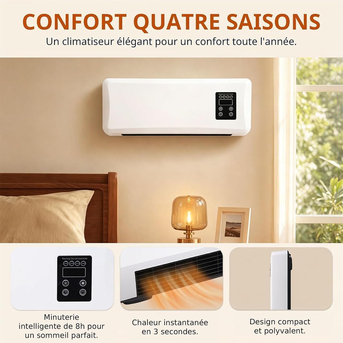 Jssevn - Tragbarer Wandventilator Mit Klimaanlage Für Wohnzimmer Und Schlafzimmer, 2-in-1-heiz- Und Kühlfunktion, Platzsparend, Kein Bohren Erforderlich, Fernbedienung (60 Cm)