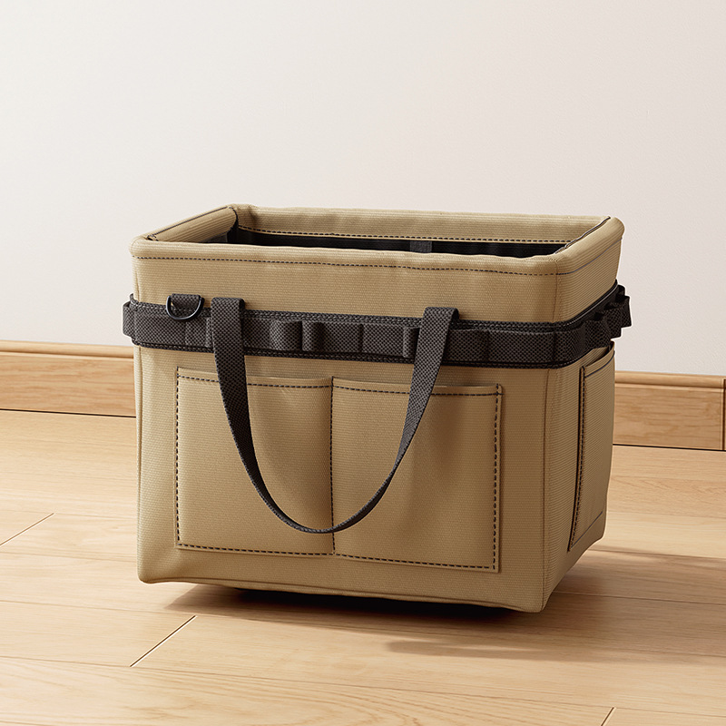 Verdickter, Faltbarer Und Multifunktionaler Oxford-gewebe-werkzeugbeutel Mit Seitentasche, Große Tragetasche 37x27x33 Cm, Farbe Khaki-lsw