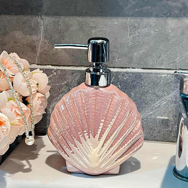 Keramik-seifenspender Mit Pumpe, Lotionflasche Mit Irisierendem Rosa Muschelmotiv, Design-flasche Für Shampoo Und Duschgel, Dekoratives Badezimmeraccessoire-lsw