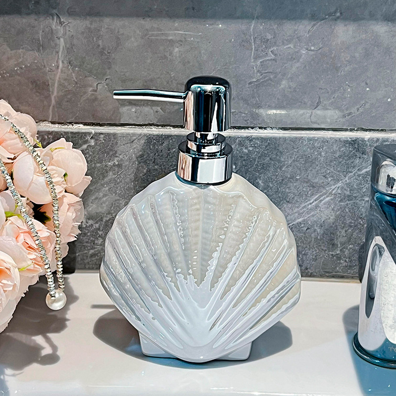 Keramik-seifenspender Mit Pumpe, Nachfüllbare Flasche Für Shampoo Und Duschgel, Luxuriöses, Leichtes Design Mit Irisierendem Weißem Muschelmuster Für Das Badezimmer-lsw