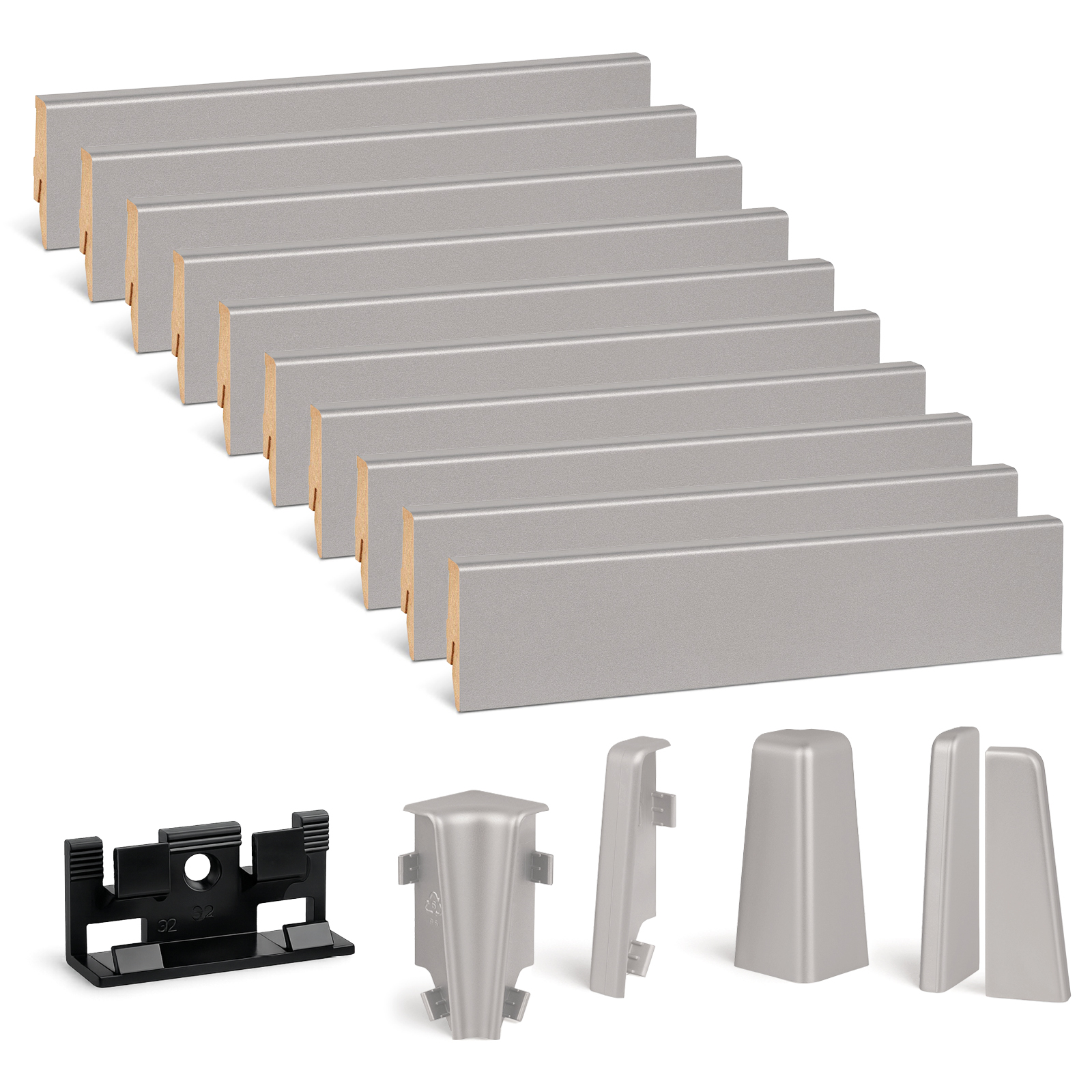 Kgm Sockelleisten-set Alu-edelstahl 16 X 58 X 2400 Mm - 10 Stück