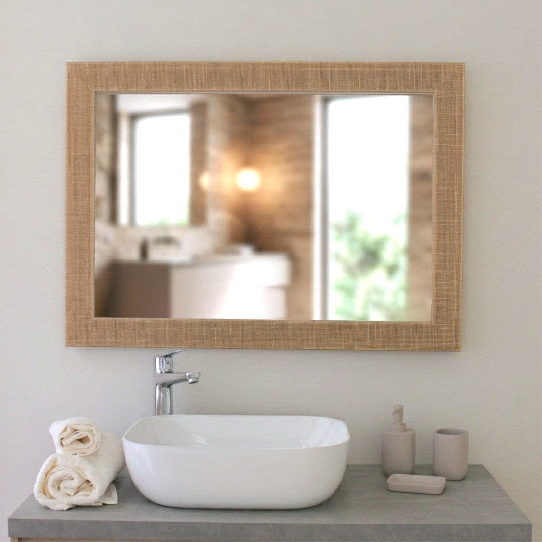 Rechteckiger Spiegel Mit Mdf-rahmen In Creme-kupfer, 72,5x92,5 Cm
