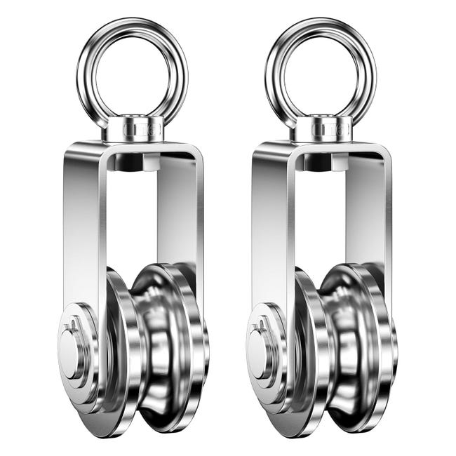 Set Aus 2 Heberollen Aus Edelstahl Mit Drehhaken – Tragfähigkeit 280 Kg – Geeignet Für Seile Von 1 Mm Bis 7 Mm
