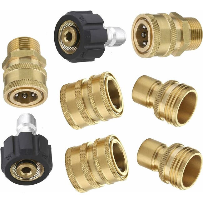 8-teiliges Hochdruckreiniger-adapterset: M22-drehkupplung 3/8"-schnellanschluss, 3/4"-schnellkupplung