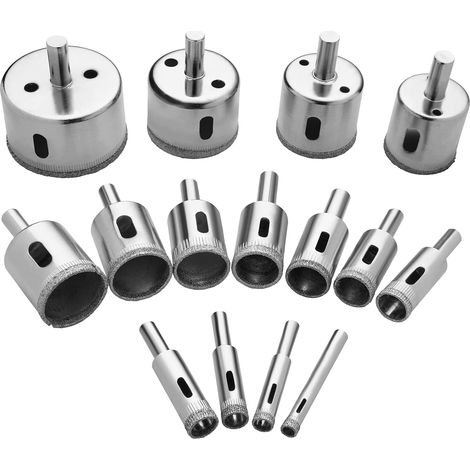 Aiducho Diamantbohrer-set, 15-teiliges Lochsägen-set, Diamantsäge Für Glas/fliesen/keramik/marmor/porzellan, Kohlenstoffstahl, 6 Mm–50 Mm