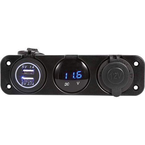 Aiducho 3-loch-panel – Wasserdichtes Auto-/bootspanel Mit Zwei Usb-ladegeräten, Voltmeter, Blauer Led Und 12-v-steckdose