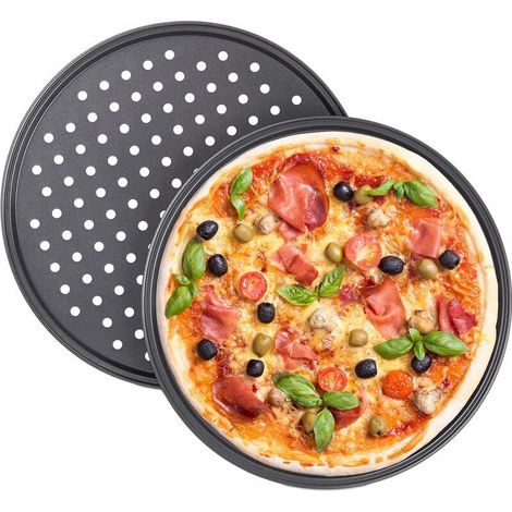 Aiducho Set Mit 2 Runden, Perforierten Antihaft-pizzapfannen Aus Kohlenstoffstahl, Grau, Ø 32 Cm