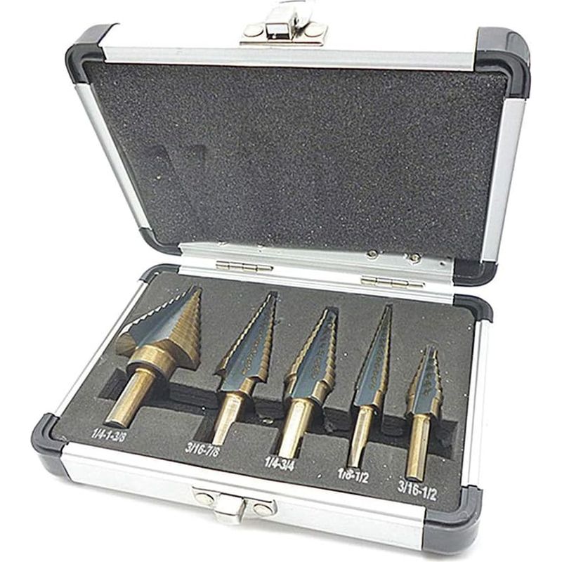 5-teiliges Hss-metallbohrer-set Mit Titanbeschichtung – 1/4"-sechskantschaft – Selbstzentrierender Körner – Präzises Bohren In Stahl Und Metall