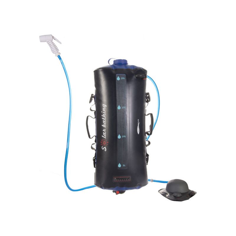 Tragbare Solardusche (20 L) Mit Abnehmbarem Schlauch, Druckpumpe, Temperaturanzeige Und Leichtem, Faltbarem Rucksack