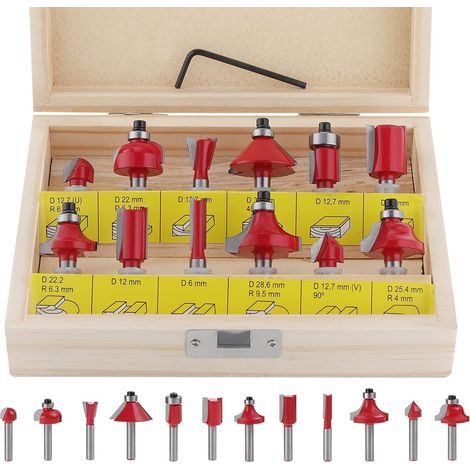 Aiducho Set Mit 12 Hartmetall-fräsern Und Verstellbarem Schraubenschlüssel (12 Fräser Mit 6,35 Mm Schaft – Rot)