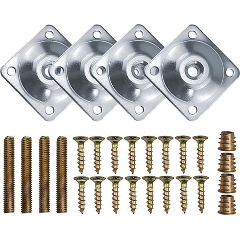 4-teiliges Set Quadratischer Metall-befestigungsplatten Für Möbelbeine, Inklusive Schrauben Und Bolzen Für Sofasitze, Silberfarben, 48 X 48 Mm