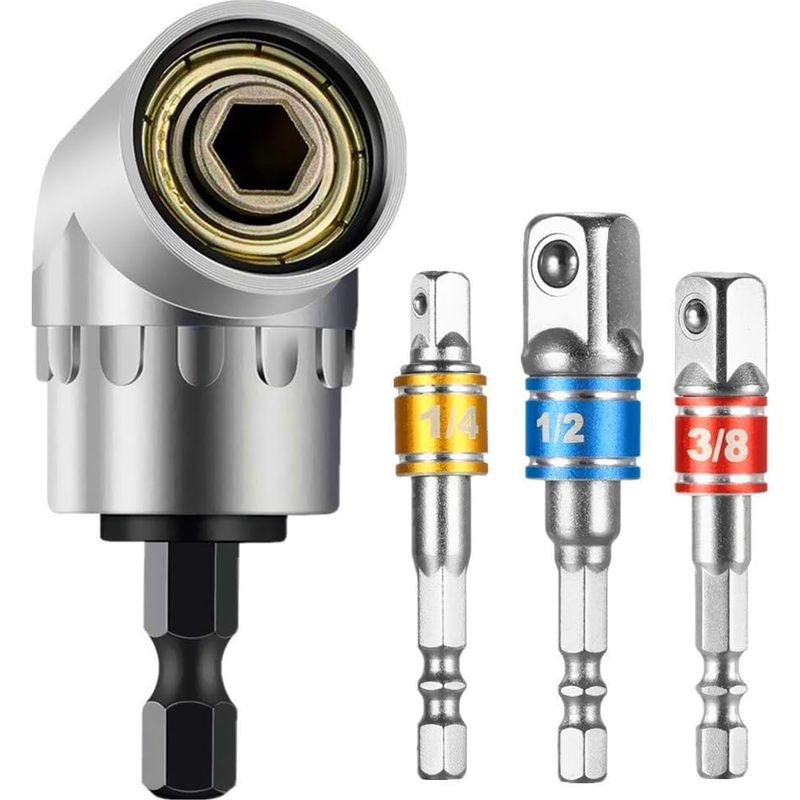 105° Winkel-schraubendreheradapter (1/4", Sechskant-bohrer) Und 3-teiliger Steckschlüsseladapter Für Akkuschrauber, Steckschlüsseladapter, Steckschlüssel Für Bithalter (1/4", 3/8", 1/2").