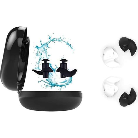 Packung Mit 2 Paar Wiederverwendbaren, Wasserdichten Silikon-ohrstöpseln Zum Schwimmen, Duschen, Surfen Und Für Andere Wassersportarten (schwarz, Weiß)