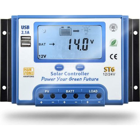 Aiducho 20a 12v/24v Solar-laderegler Mit Lcd-bildschirm Und Zwei Usb-anschlüssen Für Solarzellenbatterien - St6-20a