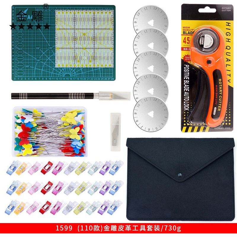 Set Mit 110 45-mm-rollschneidern Für Quilts Inklusive 5 Ersatzschneidern, A4-schneidematte Und Acryl-quiltlineal. Ideal Zum Schneiden Von Stoff, Papier Und Leder.