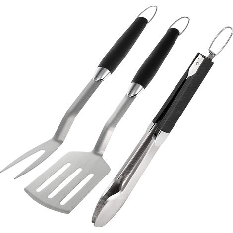 Aiducho 3-teiliges Grillbesteck-set – Zange, Pfannenwender, Fleischgabel – Grillzubehör Aus Edelstahl Mit Softgriff
