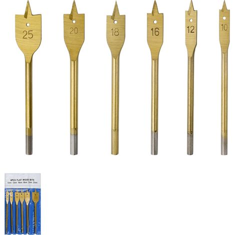 Aiducho Flachbohrer Für Holz, 6er-set Holzbohrer Von 10 Bis 25 Mm, Hochwertige Flachbohrer Aus Kohlenstoffstahl, Geeignet Zum Bohren In Holz