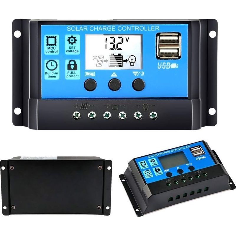 30-a-solarpanel-laderegler 12 V/24 V, Intelligenter Batterie-solarpanel-regler Mit 5-v-lichttimer-steuerung, Lcd-display Und Zwei Usb-anschlüssen – 220 V