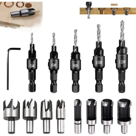 Aiducho 14-teiliges Metall- Und Holzfräser-set, 8 Zapfenschneider, 5 1/4"-holzbohrer, Mit Innensechskantschlüssel, Für Die Holzbearbeitung