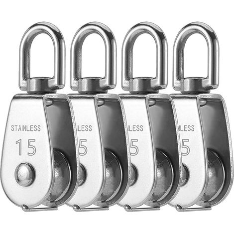 Aiducho Set Mit 4 M15-einzelrollenblöcken Aus Edelstahl 304, Wäscheleinenrolle, M15-rollensystem, Drehhaken Für Kran, 35 Kg Traglastseil M15