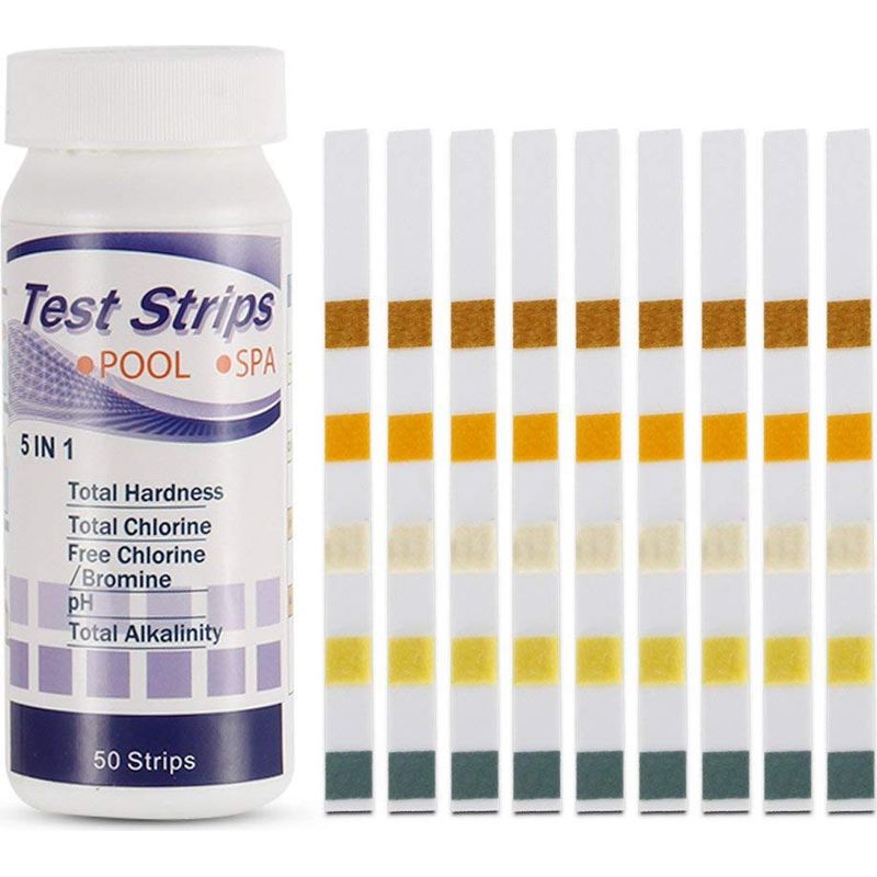 5-in-1-teststreifen Für Schwimmbad- Und Spa-wasser, 100er-packung, Für Gesamthärte, Brom, Freies Chlor, Gesamtchlor, Ph-wert, Gesamtalkalität Und Cyanursäure