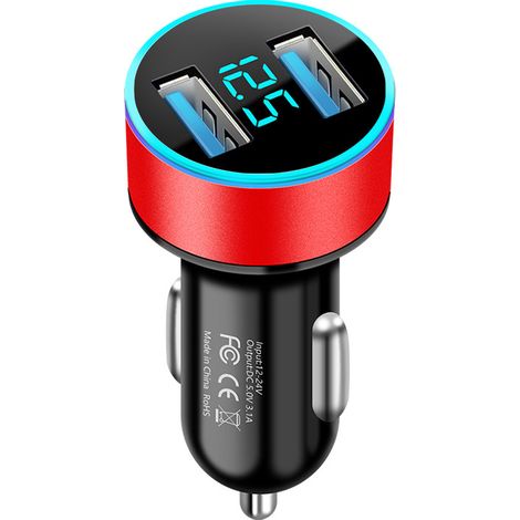 Aiducho 3,1a Usb-doppelanschluss-kfz-ladegerät 12v/24v Mit Digitalem Led-voltmeter, Rot