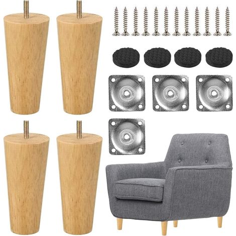 Aiducho 8 Cm Tischbeine Aus Holz, 4er-set Konische Möbelbeine Aus Massivholz, Ersatzmöbelbeine Mit Montageplatten Und Schrauben Für Schlafsofa, Kleiderschrank, Couch, Stuhl (vertikal)