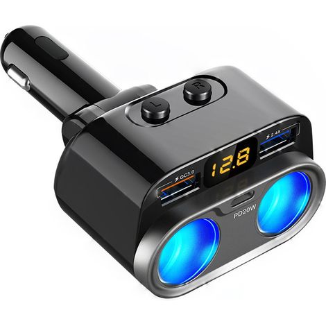 Aiducho 80w Kfz-ladegerät Mit Usb-adapter, 2 Steckdosen, 3 Anschlüssen, Qc3.0 & Pd3.0, 12v/24v Dc, Mehrfachsteckdose, Led-spannungsanzeige Und Separatem Schalter Für Smartphone, Ipad, Samsung Und Gps-