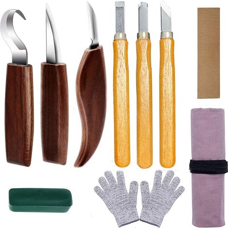 Aiducho Holzmeißel, 10-teiliges Holzschnitzset, Diy-schnitzwerkzeuge Mit Schnittfesten Handschuhen Für Bildhauer, Schreiner, Hobbykünstler Und Erwachsene