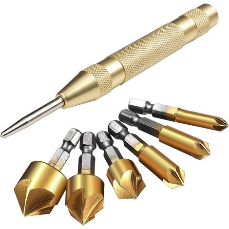 Aiducho Set Mit 6 Hss-kegelfräsern Mit 5-zoll-sechskantschaft Und Automatischer Zentrierspitze, 12,7 Cm, Entgratwerkzeuge Für Stahl, Holz Und Kunststoff