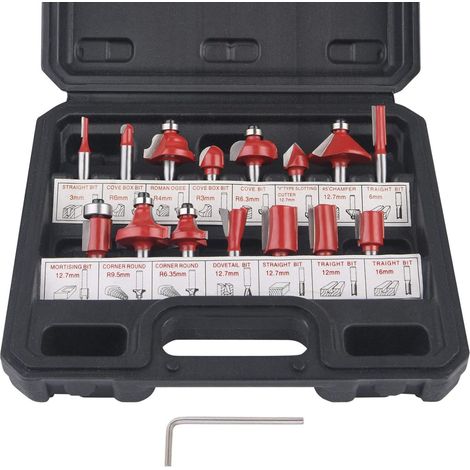 Aiducho 6,35-mm-fräser. Set Mit 15 6,35-mm-fräsern (1/4"-schaft), Holzbearbeitungswerkzeuge Mit Hartmetallspitze Und Geschmiedetem Stahlschaft.