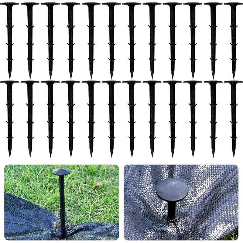 60er-pack Bodenanker Mit Extra Starkem Widerhaken Für Unkrautvlies, Schwarzer Kunststoff, Zur Befestigung Von Unkrautvlies – 11 Cm