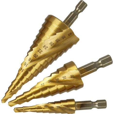 Aiducho Stufenbohrer-set, Spiralförmig Genutet, Aus Titanbeschichtetem Hochleistungsschnellstahl, 4 Mm Bis 12/20/32 Mm Metrischer Sechskantschaft, Hss-schneidwerkzeug Für Heimwerkerarbeiten An Kunstst