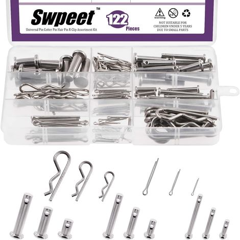 Aiducho Packung Mit 122 Gabelbolzen Aus Edelstahl 304 M4, M6, M8 Mit Splint Und Verzinkten Stahl-befestigungsclips M1,5, M2, M3