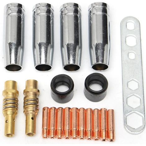 Aiducho 2 X Mig Mag Schweißdüsen-/konuskappen-zubehör Ak-15 / Mb-15 Verschleißteile, 10 X M6 0,8 Mm Schweißdüsen Und 2 X Düsenhalter Mit Festen Federn (19 Teile)